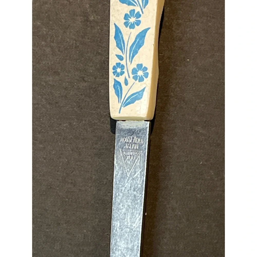 Vintage Household Stainless Steel Soup Ladle Blue Floral Melamine Handle corning